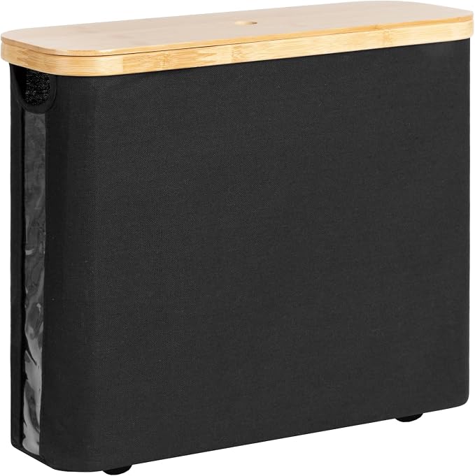 StorageWorks Toilet Paper Storage Basket, Papers Container with Bamboo Lid, Medium Toilets Holder for Up to 9 Mega Rolls, Organizer for Bathroom, Black, 1 Pack | See Rolls at a Glance with Clear Window, Holds 12 Regular or 9 Mega Rolls for Bathroom Toi...