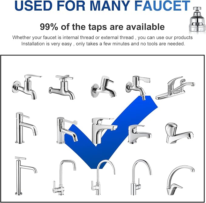 Faucet Sprayer Attachment, 360 Degree Rotating Faucet Aerator Accessories, 3 Mode Adjustable Kitchen Sink Tap Head Water Saving Extend Nozzle Chrome Plated,(Pack of 2)