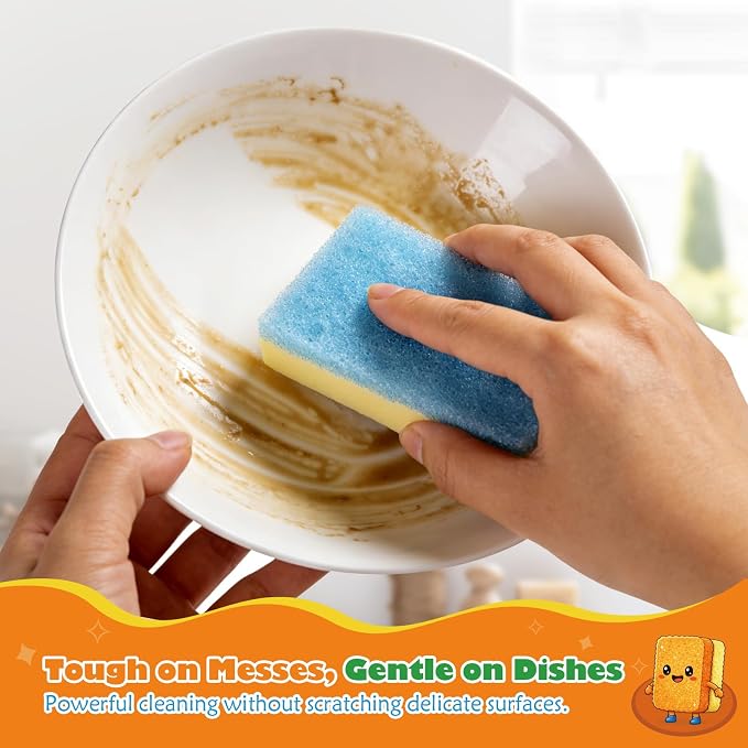 UNIMADE Scrub Sponge, Temperature Responsive Dual-Sided Cleaning Sponges | Non-Scratch Dish Sponge for Kitchen, Soft in Warm Water & Firm in Cold, 6 Pack