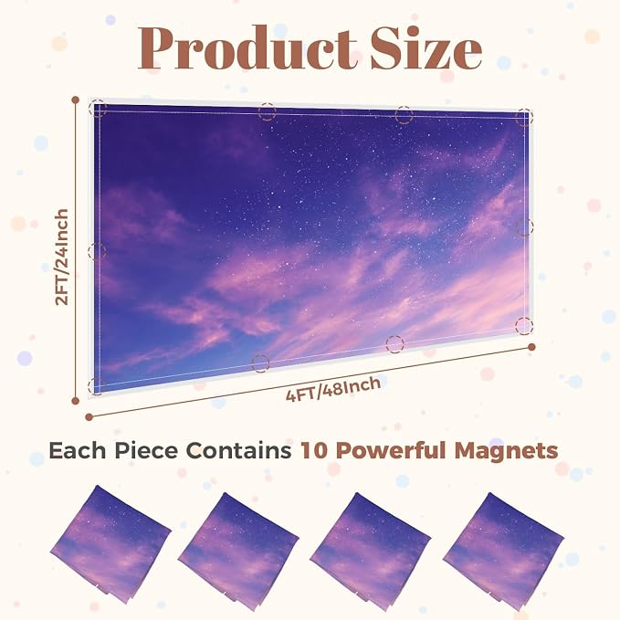 4 Pack Fluorescent Light Covers for Ceiling Lights View Evening Purple Sky Clouds Stars Abstract Decorative Magnetic Light Cover Light Filters for Classroom Office Home