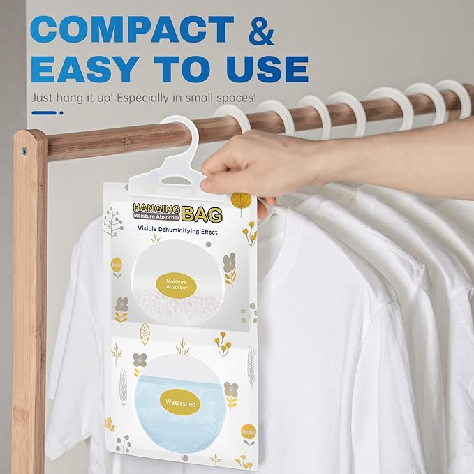 Vacplus Moisture Absorber, 5Pack Hanging, Strong Absorption, Unscented | Closet, Enclosed Spaces, Bathroom, Odor Eliminator, Dehumidifier Bags, 9.8 OZ