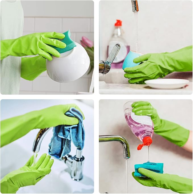 Disfore Rubber-Gloves Dishwashing Gloves for Cleaning-Kitchen - 2 Pairs Long Household Cleaning Gloves for Washing Dishes