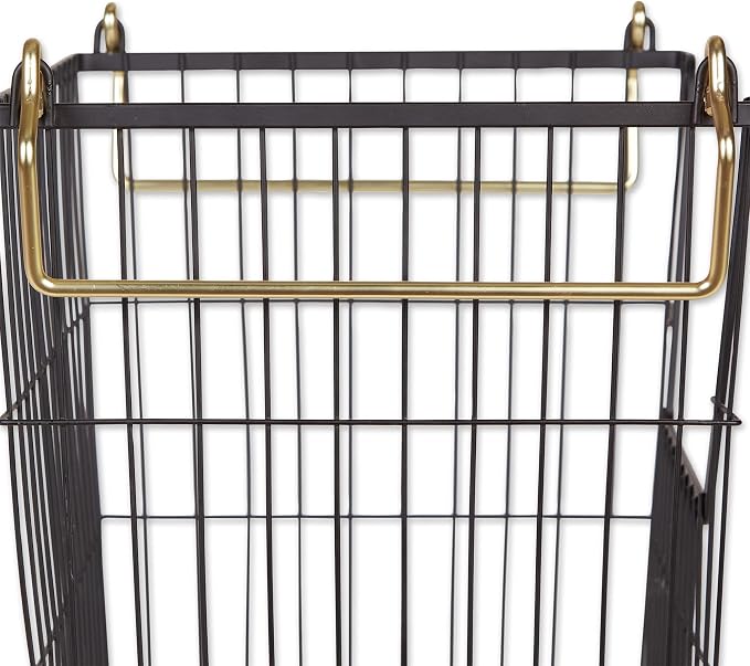 DII Metal Wire Utility Storage Bin, Large Rectangle, 13x10x11", Black/Gold