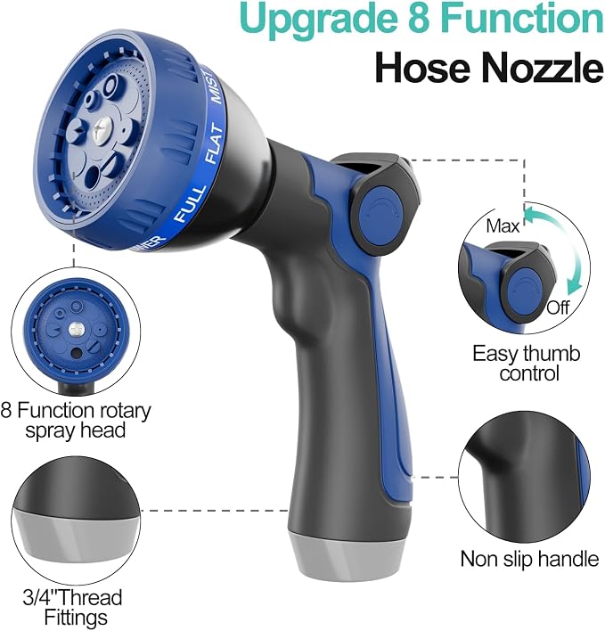 SPECILITE 50ft 304 Stainless Steel Metal Garden Hose(Aqua) with Blue Nozzle | Puncture Resistant, Flexible, Never Kink & Tangle, Heavy Duty Water Pipe for Yard, Outdoor, Lawn