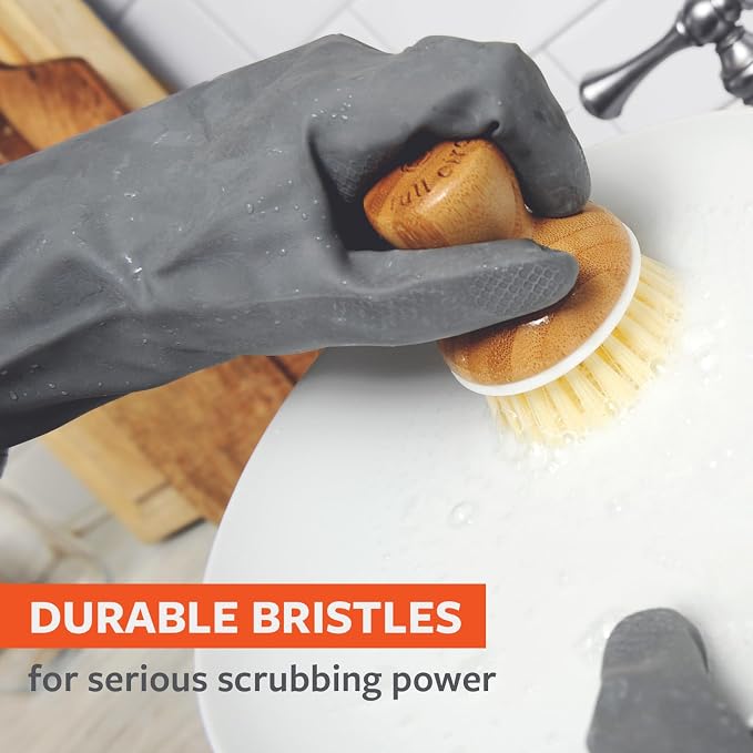 Full Circle Bubbly Palm Brush, Dish Scrub Brush for Nonstick, White, 2pk | Family-safe & formaldehyde-free, with an ergonomic handle for effortless cast iron, nonstick & sink cleanup.