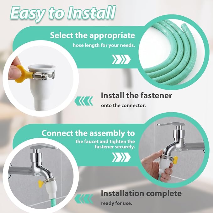 Faucet Hose Adapter for Sink, Transparent PVC Tube with Adjustable Faucet Connector and Hose Clamp Portable Water Transfer Accessories for Sink, Bucket, Garden, Pet Bathing (6.5 FT-Green)