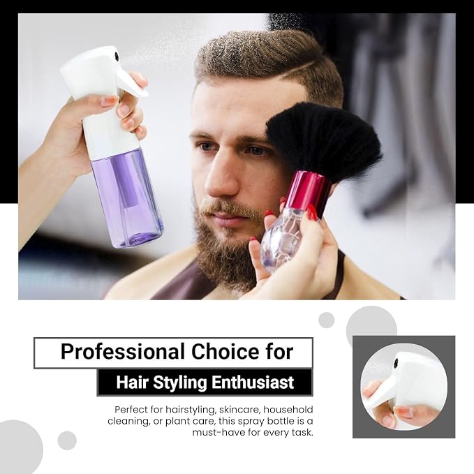 Continuous Mist Spray Bottle – Ultra Fine Mist for Hair Styling, Salon Use, and Versatile Applications – Ideal for Plants, Cleaning, and Travel – 5 oz Purple Octagon Shape Empty Bottle