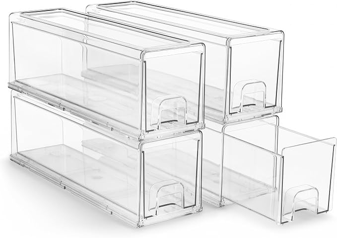 Sorbus Clear Stackable Storage Drawers with Pull-Out Bins (Small, 4 Pack) | Easy-access plastic organization for pantries, offices, bathrooms and closets; supports sorting and visibility.