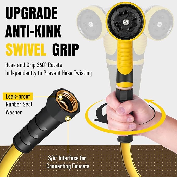Heavy Duty Garden Hose 35ft, NON-EXPANDABLE Flexible Water Hose, Kink Resistant Lightweight Hybrid Hose, Leakproof Hose Male to Female Fittings