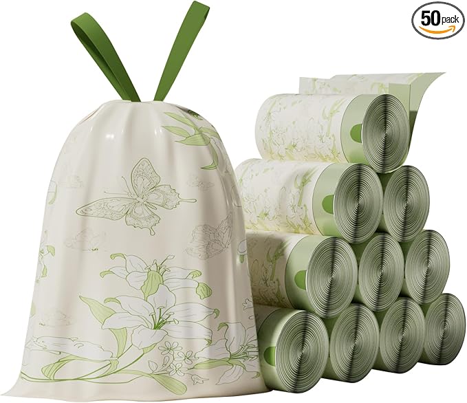 13 Gallon Drawstring Tall Kitchen Trash Bags - 50 Counts | 13G Tall Garbage Bags for Kitchen, Trash Can Liners, Leakproof ,Odor Control, Resists Leaks, Punctures, Rips