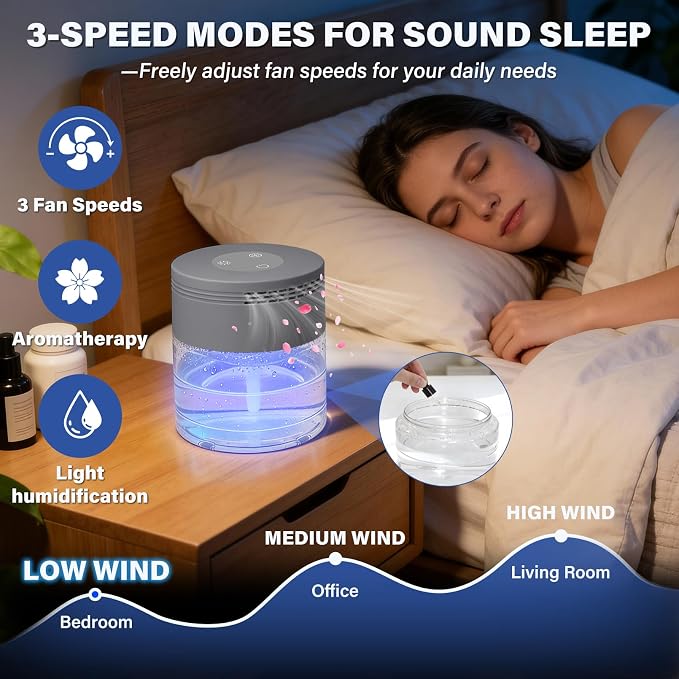 Water Air Purifier, Water Based Air Purifier for Home with 48H Auto Shut-off, 3 Speeds, Air Washer with 8 LED Night Lights, Air Freshener Revitalizer for Bedroom Office Room Pets Smoke