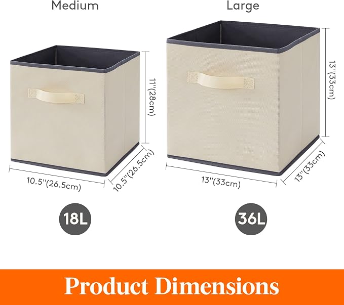 Lifewit Storage Cubes, 11 Inch Organizer Bins, 18L Beige, 6 Packs | Foldable Decorative Fabric Storage Baskets for Organizing Home Organizers with Handles for Shelves, Closet