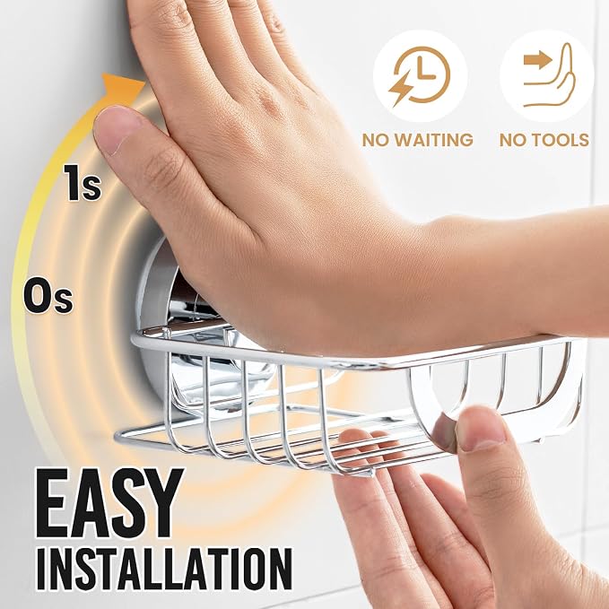 LEVERLOC Soap Holder, Soap Dish for Shower, Suction Cup Bar Soap Holder | Soap Bar Holder for Shower, Wall Mounted Self Draining, NO Drill Sponge Holder for Bathroom, Bathtub Kitchen Sink, Silver