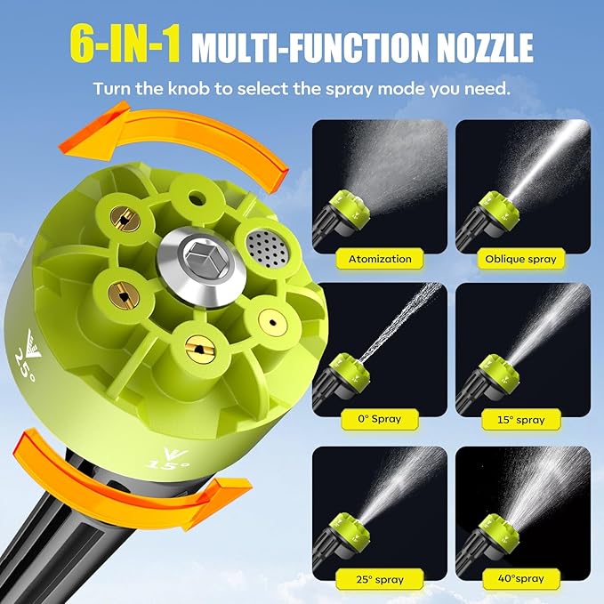 YKYI Cordless Pressure Washer 1200PSI, Portable Power Washer with 30 speeds | High Pressure, 4000mAh Batteries, 21V Brushless Motor, 24FT Hose & 6-in-1 Nozzle for Car, Driveway, Garden, Patio & Fence