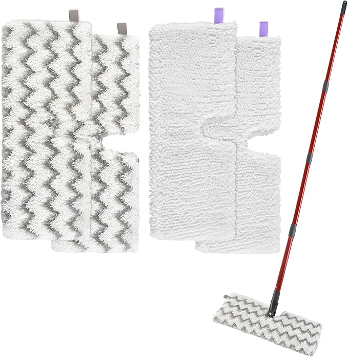 Mops for Floor Cleaning with 58" Long Handle and 4 Microfiber Mop Pads | Dust Mop for Hardwood Floors, 2 Heavy Scrub Mop Pads, 2 Microfiber Pads, 4 Section Adjustable Handle, Double-sided Flat Mop