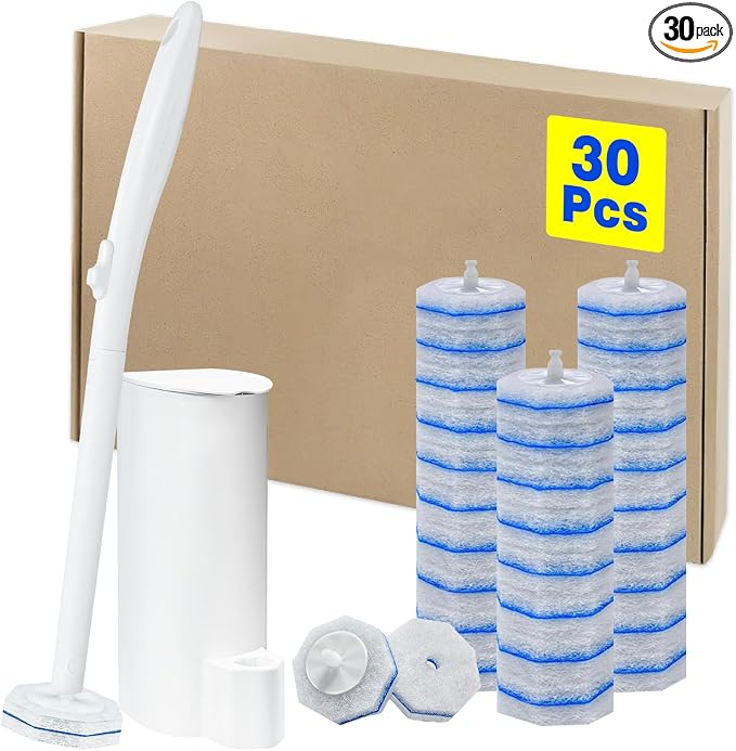 Disposable Toilet Brush and Holder Set, with 30 PCS Brush Head for Clorox. | Compatible with Clorox Toilet Cleaning System ,Upgrade Fiber