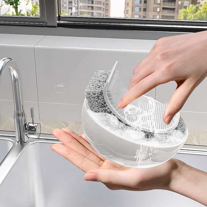 Silicone Dish Scrubber, 3 in 1 Dual Sided Kitchen Silicone Sponge Scrub Brush, Reusable, Fast Dry Dishwasher Safe for Dishes, Pots, Household (2Pcs,Mix)
