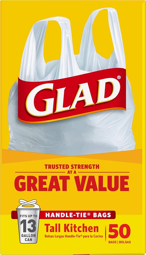 Glad Tall Handle-Tie Kitchen Trash Bags - 13 Gallon - 50 Count - 4 Pack (Packaging May Vary)