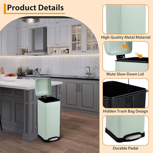 Takywep 8 Gallon/30L Stainless Steel Step Trash Can, Soft Close Pedal Garbage Bin with Detachable Inner Bucket,Fingerprint Resistant,Dual-Use Waste & Recycling Container for Home Kitchen