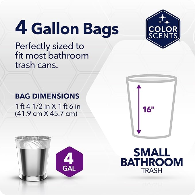 Color Scents 4 Gallon Small Trash Bags Twist Tie 80 Count Duo Scents | Small bathroom trash bags with two fresh scents and Microban protection Ideal waste basket trash bags