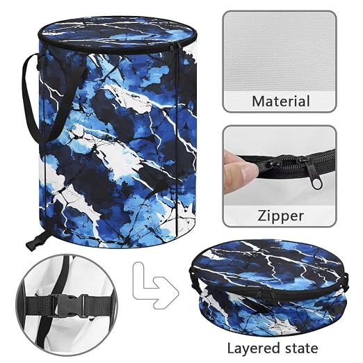 BIGCARJOB Blue Camo Large Trash Can with Lids, Camping Trash Can Collapsible Garbage Cans Water Resistant Garbage Bin Storage for Outside, 22.83x17.71 in