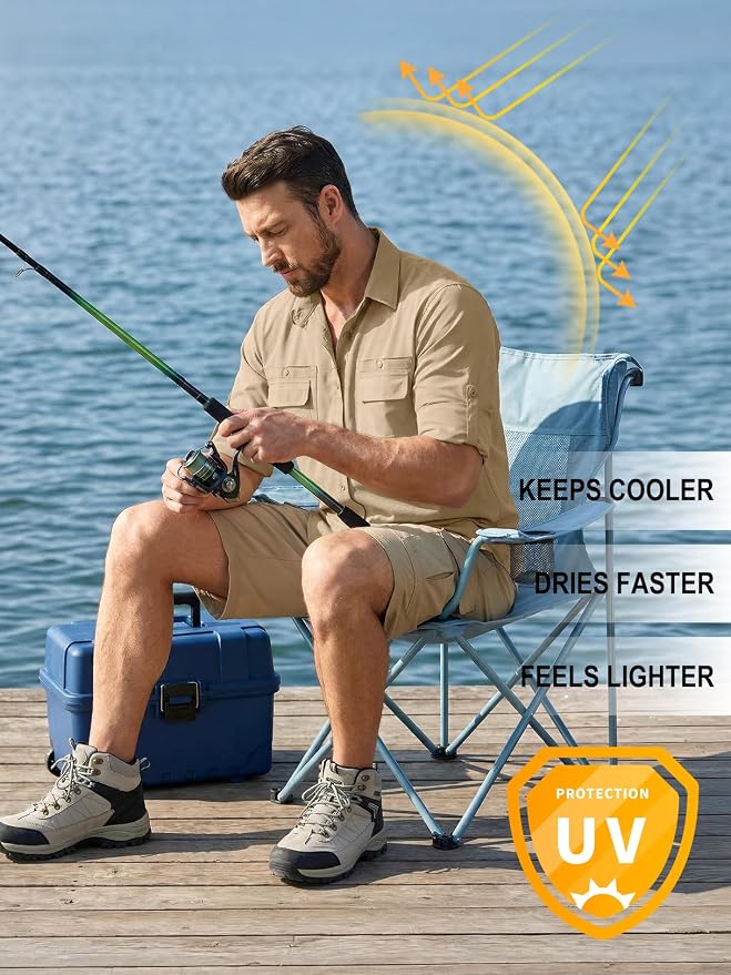 linlon Men's Safari Shirt UV Sun Protection Long Sleeve Hiking Travel | Button Down Mesh Back Vents UPF 50+ Quick Dry Breathable Cool Lightweight Outdoor Travel Fishing Gardening Clothes