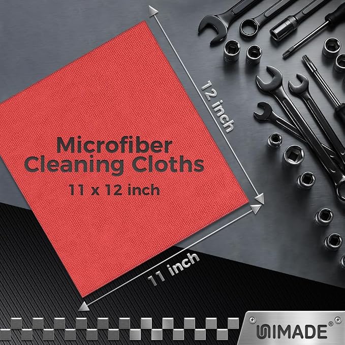 Microfiber Cleaning Cloth, 24 Pack Reusable Microfiber Towels | for Cars Lint Free Cleaning Shop Towel Rags for Home Kitchen Automotive Bar Mechanic Restaurant Garage, 11"x 12", Red