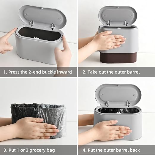 SUBEKYU Mini Trash Can with Lid,Small Desktop Trash Can,Light Grey 0.5 Gal | Countertop Mini Garbage Cans,Small Garbage Can for Office Kitchen Coffee Table, Tiny Wastebasket for Desktop
