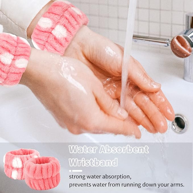 WHAVEL 6PCS Spa Headband and Wristbands Set, Face Wash Headband Wrist Bands for Washing Face Makeup Skincare Hair Band Skin Care Accessories Tools