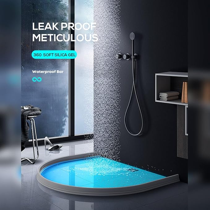 Hi-Na 3ft/5ft/6ft/8ft10ft Collapsible Shower Threshold Water Dam Water Barrier for Shower and Water Stopper Keeps Water Inside Water Threshold for Wet and Dry Separation (3ft, Grey)