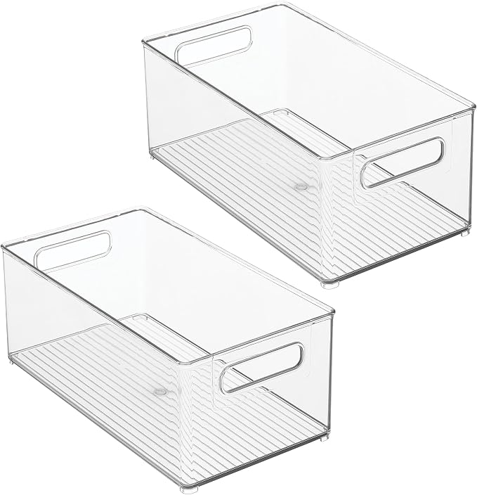 iDesign Stackable Fridge Bin, Set of 2, Clear | Kitchen Storage Bin, For Pantry, Cabinets, or Fridge