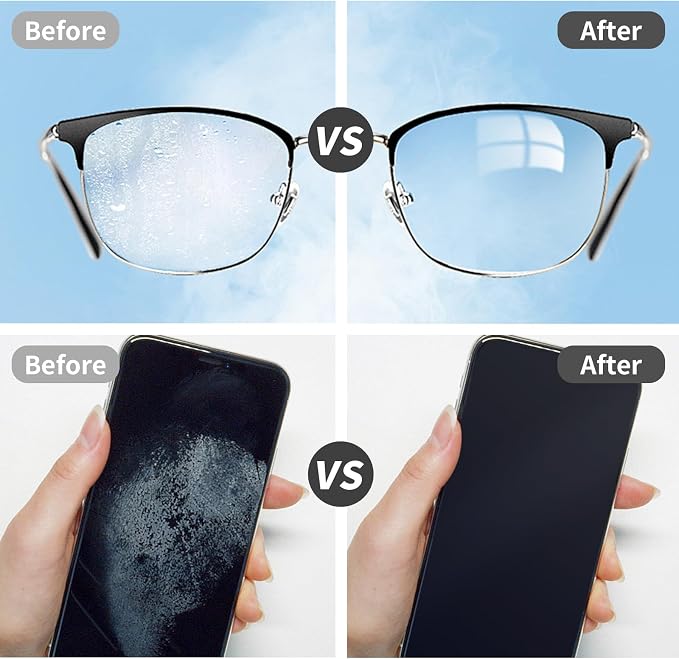SEIBER Microfiber Glasses Cleaning Cloth with Portable Pouch Black,6pcs | for Eyeglass, Sunglasses, Camera Lens, Cell Phone Screens,Scratch-Free,Streak-Free, Lint-Free