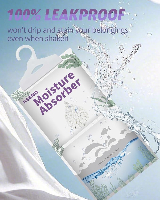 Ksend Moisture Absorbers 8 Packs - 9.8 oz Dehumidifier Bags, Portable Moisture Hanging Bags for Closet, Bathroom and Kitchen, Fragrance Free, 11.8'' x 6.3'' | Closet, Bathroom, Kitchen, Compact Hanging Bag, Odor Eliminator, Humidity Absorber, 9.8 OZ