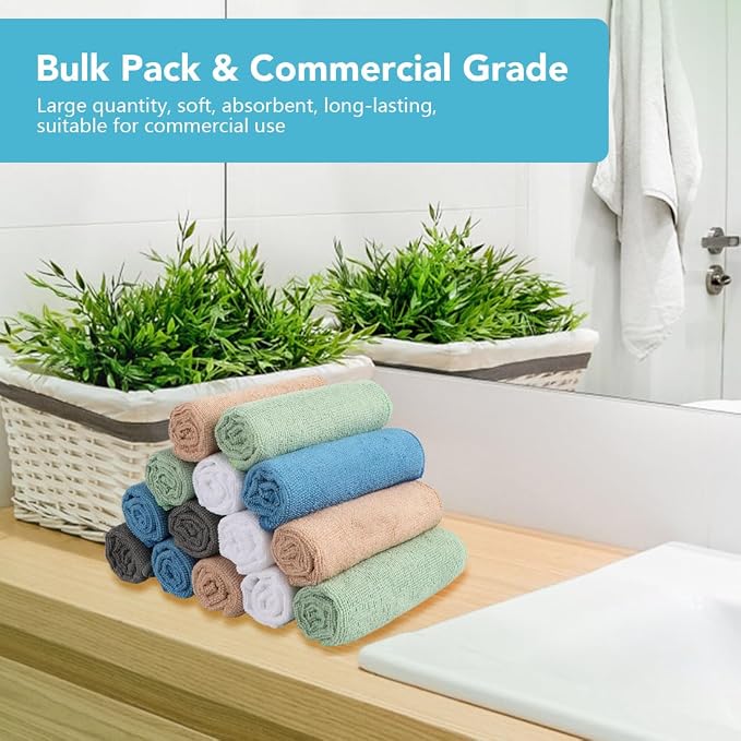 Orighty Washcloths Bulk, 200 Pack Microfiber Face Towels, 12x12 Inch | Highly Absorbent & Soft Feel, Multi-Purpose Wash Cloths & Hand Towels for Bathroom, Hotel, Spa, and Gym