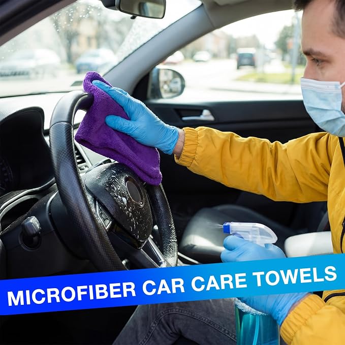 Nuenen 60 Pcs Microfiber Cleaning Cloths for Cars 16 x 16 Inch Ultra Absorbent Car Towels Drying Reusable Cleaning Supplies House Kitchen Window Microfiber Towel (Purple,Blue)