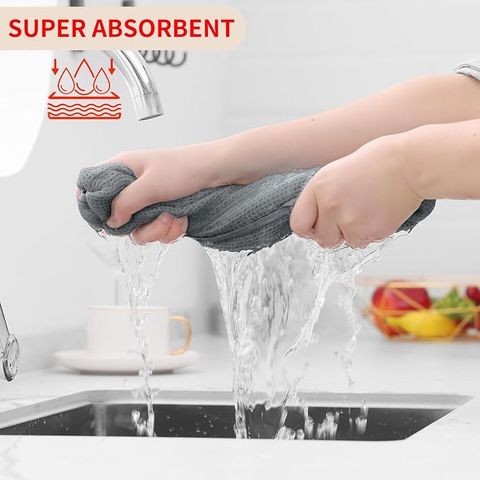 Homaxy 100% Cotton Waffle Weave Kitchen Dish Towels 18-Pack, Grey | 13 x 28 Inches, Ultra Soft Absorbent Dish Towels, Quick Drying Cleaning Towels