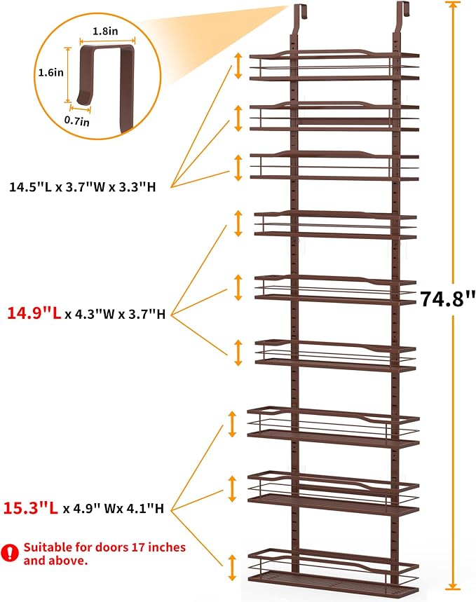Moforoco Bronze 9-Tier Over The Door Pantry Organizer, Pantry Organization And Storage, Metal Hanging Spice Rack Shelves Door, Home & Kitchen Essentials, Laundry Room Bathroom Organization