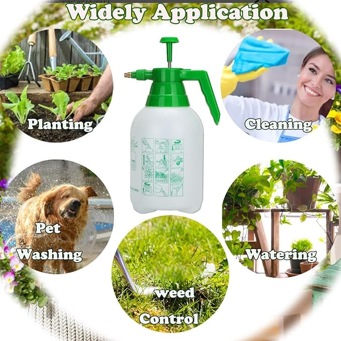MRPAPA 2 Pack Garden Pressure Sprayer, 1/2 Gallon Handheld Sprayer | Translucent Spray Bottle with Adjustable for Houseplant Watering, Lawn Care, Household Cleaning & Patio Maintenance