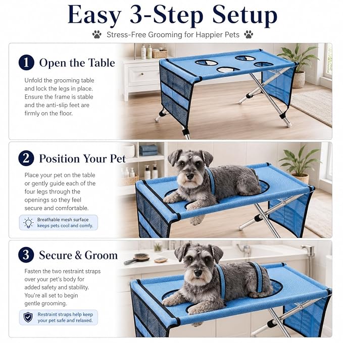 Dog Bath Hammock with Foldable Pet Bathing Stand (Upgraded Version - Khaki) | For bathing, paw cleaning, nail trimming and grooming Small/Medium Dogs in showers, laundry rooms and home pet care areas