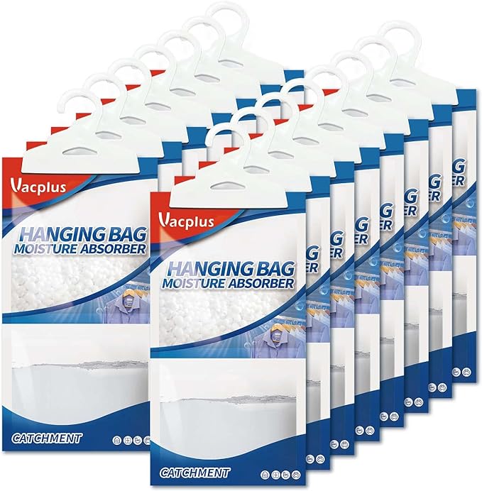 Vacplus Moisture Absorber, 15Pack Hanging, Strong Absorption, Unscented | Closet, Enclosed Spaces, Bathroom, Odor Eliminator, Dehumidifier Bags, 9.8 OZ