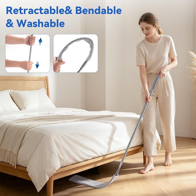 4 Pcs Blind Cleaner & Gap Duster, Under Fridge Retractable Cleaning Tools | Extension Pole Long Handle,Dust Cleaner for Under Appliances Furniture Fridge,Venetian Blinds, Air Conditioner Vents