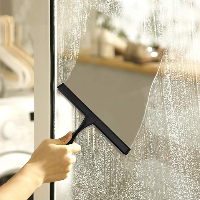 Shower Squeegee for Glass Doors,14-Inch Shower Glass Squeegee, Matte Black Shower Squeegee for Shower Doors,Mirror,Windows, with Shower Door Hook and Adhesive Hook