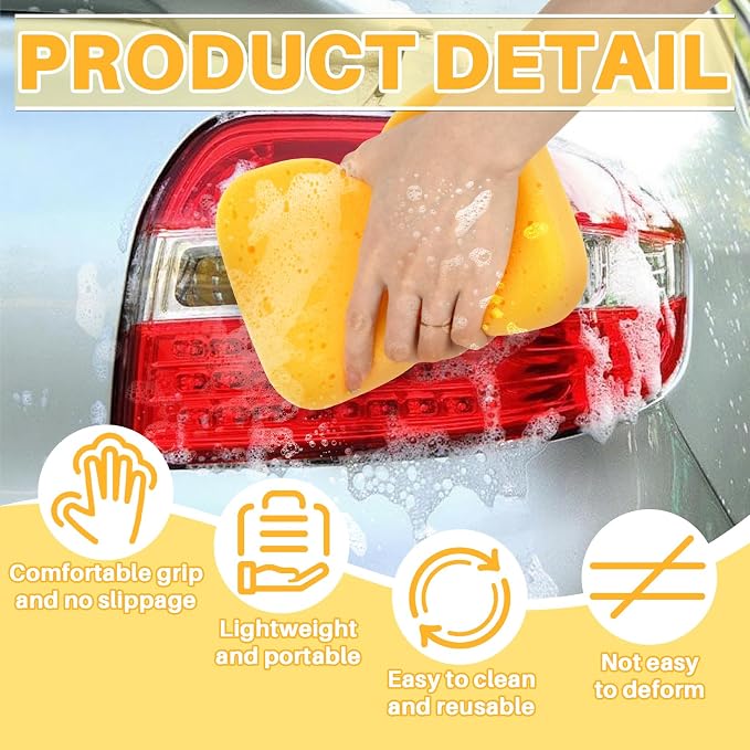 RAINFLOW Car Wash Sponge - 4PCS Large Sponge, Car Sponges for Washing | High Density Cleaning Sponges, Soft Foam Sponge for Auto Detailing, Vehicle Cleaning, Waxing, Scratch-Free & Super Absorbent