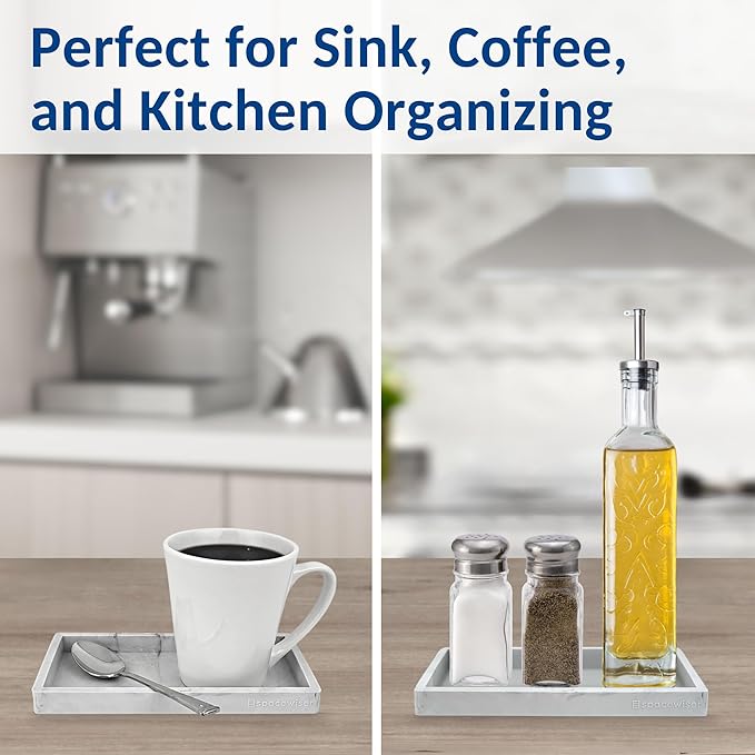 Spacewiser Countertop & Vanity Silicone Tray – 2 PC Small 7.7" Soap Tray | Kitchen Soap Tray Set, Dish Soap Tray for Kitchen Counter, Kitchen Sink Tray, Silicone Soap Dispenser Tray & Sponge Holder