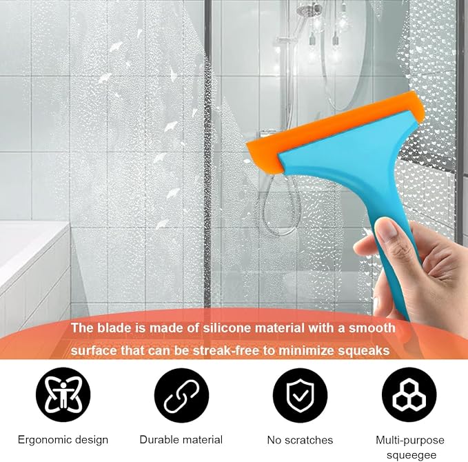 KVAEY Small Silicone Window Squeegee, 5.9 Inch Car Windshield Water Blade Squeegee with Non-Slip Handle, All-Purpose Cleaning Squeegee for Car Windshield, Window, Mirror (Blue)