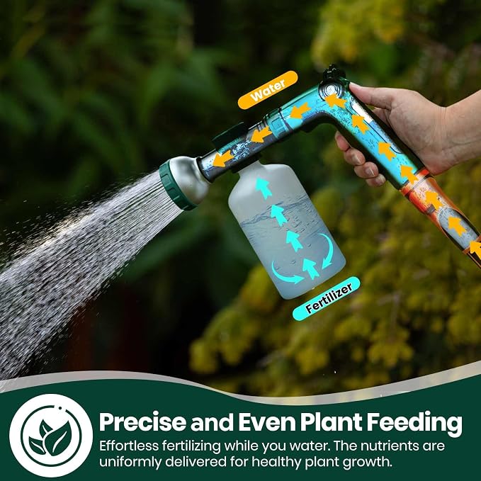 VENETIO 8-Dial Hose Attachment Spray Gun for Liquid Fertilizer/Chemicals | Precision Lawn & Garden Feeder for Uniform Fertilizing and Watering Plants | Hose-End Nozzle Sprayer with 34oz Bottle