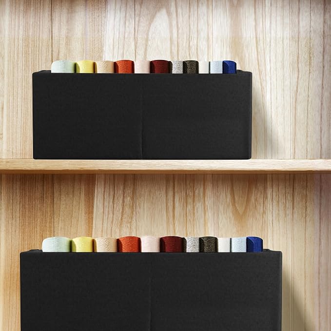 Fabric Storage Box, 16x12in Foldable Cotton Linen Basket with Wooden Handle | Large Rectangular Cube Decorative Home Laundry Organizer Clothes Blanket Container Organizing Clothes Sheets Jeans, Black