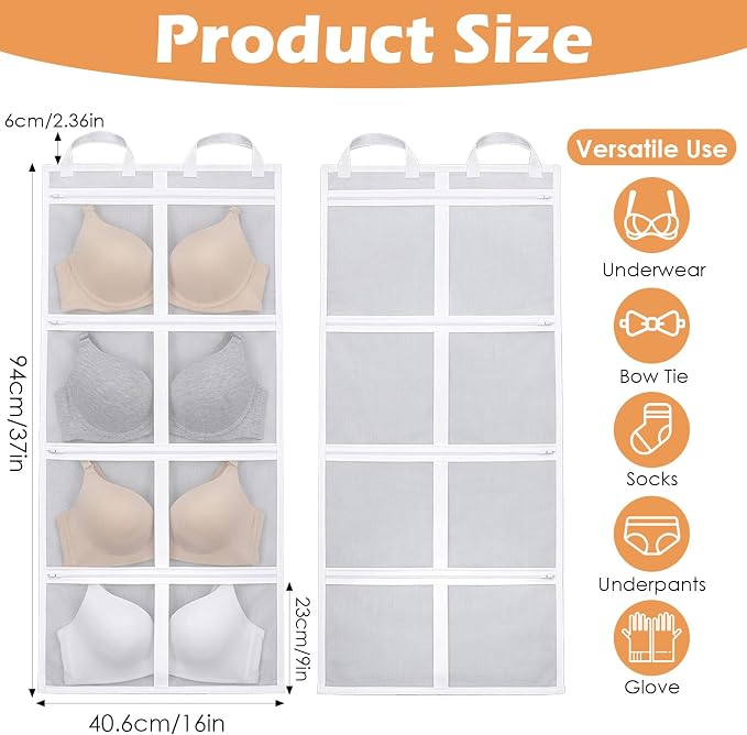 3-Pack Bra Laundry Bags for Washing Machine | Extra Large 39" x 16" | Holds 12 Bras (A-D Cups), 4-in-1 Wash, Dry, Store & Dust-Proof Mesh Bags for Delicates, Lingerie Care & Travel Accessories