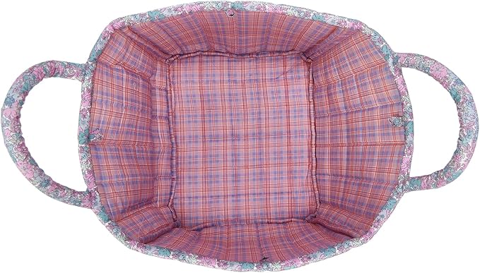 Boho Fabric Storage Basket Quilted Floral Print Baskets Organizer Bin with Handles for Home, Picnic, Shopping (B-Pink, 31cm*27cm*26cm)