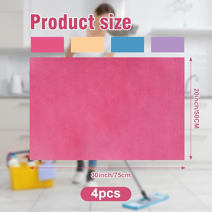 4 Pcs Multicolor Extra Large Microfiber Cleaning Cloth 30 x 20 Inch Reusable Thick Cleaning Towel Washable Solid Color Microfiber Towel for Home Office Window Cars Glass